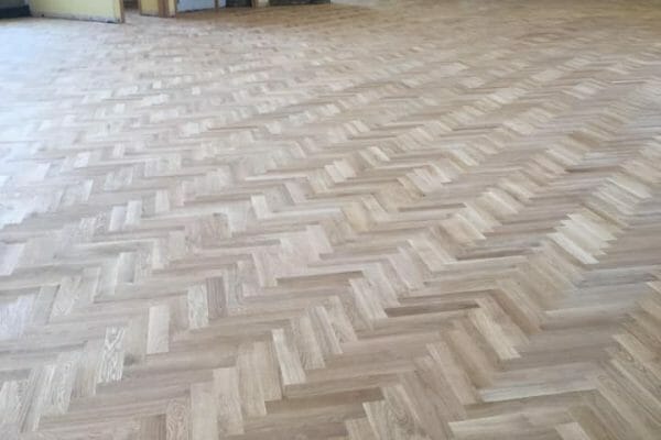 herringbone floor during restoration