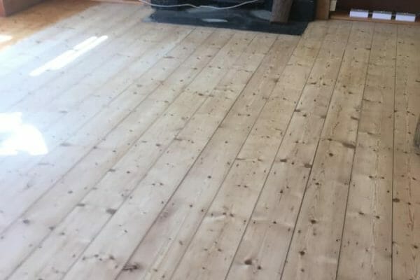 pine floorboards during restoration